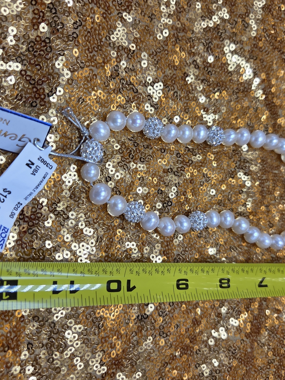 Lustrous White Pearl and Crystal Accent Necklace - Picture 3 of 3